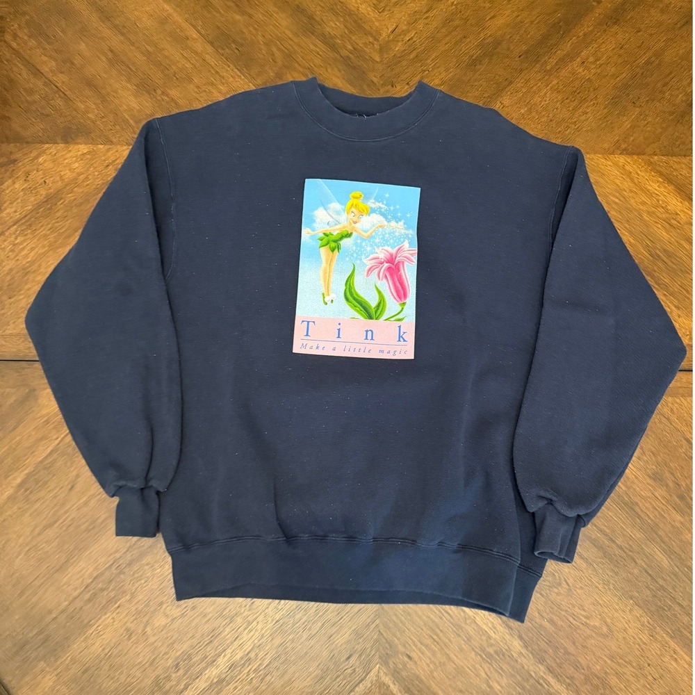Vintage Disney Tinker Bell Tink Make A Little Magic Navy Blue Sweatshirt Large‎